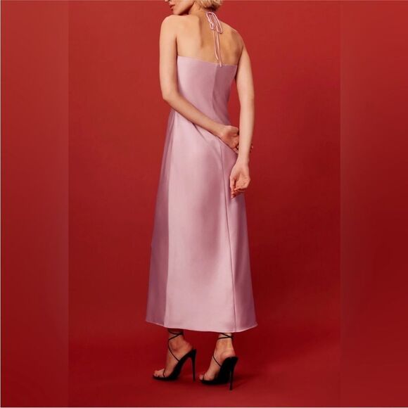 Reformation Valora Satin Halter Maxi Dress In Babygirl Light Pink 10 - Picture 3 of 7
